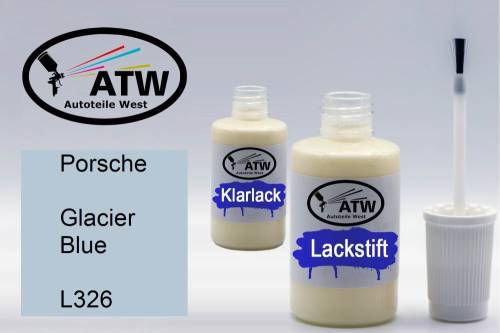 Porsche, Glacier Blue, L326: 20ml Lackstift + 20ml Klarlack - Set, von ATW Autoteile West.